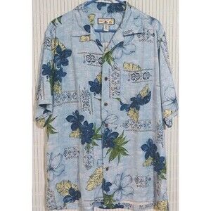 Caribbean joe Hawaiian Shirt for Mens Size Medium Blue Short Sleeve 100% Rayon